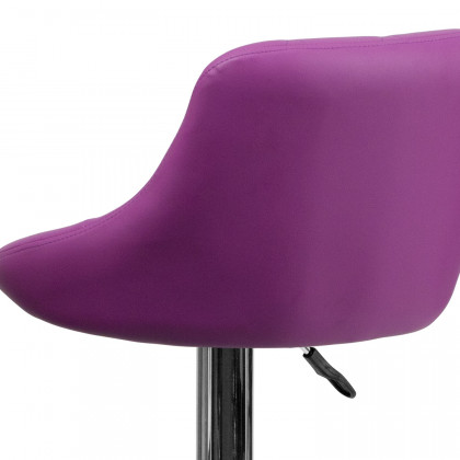 BLNK Dale Contemporary Vinyl Bucket Seat Adjustable Height Bar Stool with Diamond Pattern Back and Chrome Base - Purple