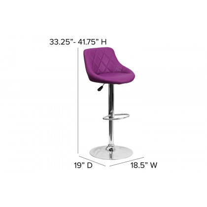 BLNK Dale Contemporary Vinyl Bucket Seat Adjustable Height Bar Stool with Diamond Pattern Back and Chrome Base - Purple