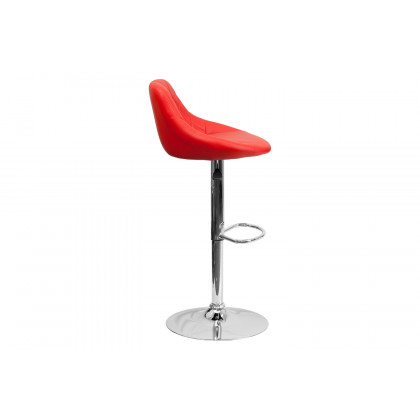 BLNK Dale Contemporary Vinyl Bucket Seat Adjustable Height Bar Stool with Diamond Pattern Back and Chrome Base - Red