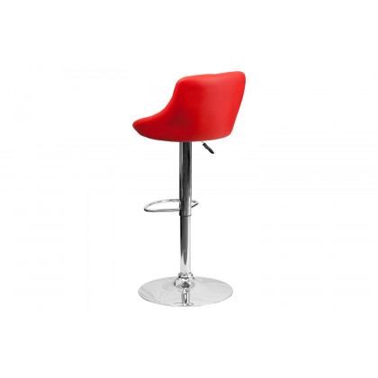 BLNK Dale Contemporary Vinyl Bucket Seat Adjustable Height Bar Stool with Diamond Pattern Back and Chrome Base - Red
