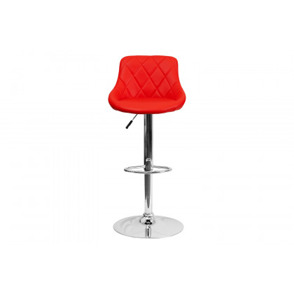 BLNK Dale Contemporary Vinyl Bucket Seat Adjustable Height Bar Stool with Diamond Pattern Back and Chrome Base - Red