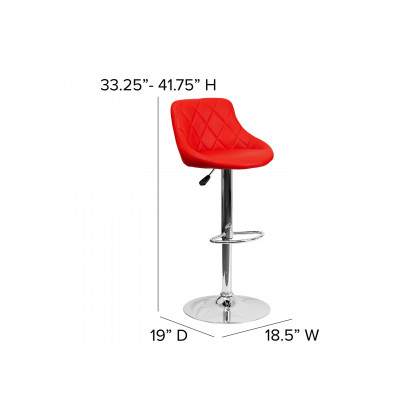 BLNK Dale Contemporary Vinyl Bucket Seat Adjustable Height Bar Stool with Diamond Pattern Back and Chrome Base - Red