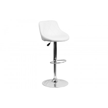 BLNK Dale Contemporary Vinyl Bucket Seat Adjustable Height Bar Stool with Diamond Pattern Back and Chrome Base - White
