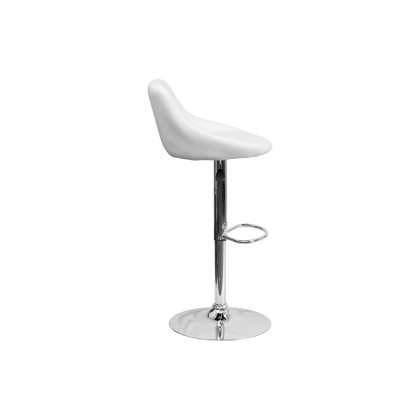 BLNK Dale Contemporary Vinyl Bucket Seat Adjustable Height Bar Stool with Diamond Pattern Back and Chrome Base - White