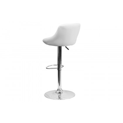 BLNK Dale Contemporary Vinyl Bucket Seat Adjustable Height Bar Stool with Diamond Pattern Back and Chrome Base - White