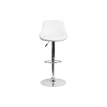 BLNK Dale Contemporary Vinyl Bucket Seat Adjustable Height Bar Stool with Diamond Pattern Back and Chrome Base - White
