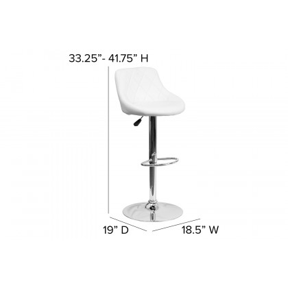 BLNK Dale Contemporary Vinyl Bucket Seat Adjustable Height Bar Stool with Diamond Pattern Back and Chrome Base - White