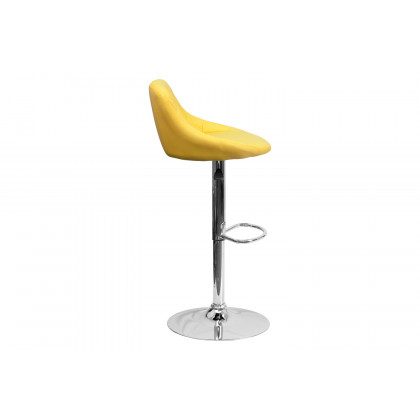 BLNK Dale Contemporary Vinyl Bucket Seat Adjustable Height Bar Stool with Diamond Pattern Back and Chrome Base - Yellow