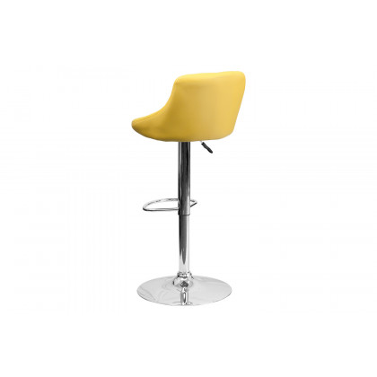 BLNK Dale Contemporary Vinyl Bucket Seat Adjustable Height Bar Stool with Diamond Pattern Back and Chrome Base - Yellow