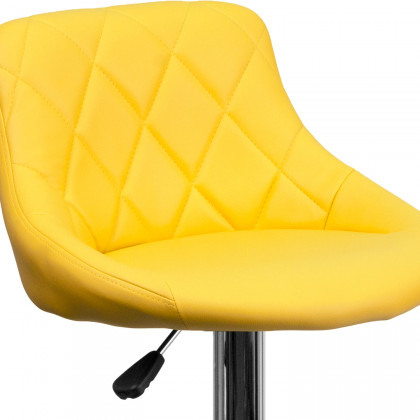 BLNK Dale Contemporary Vinyl Bucket Seat Adjustable Height Bar Stool with Diamond Pattern Back and Chrome Base - Yellow