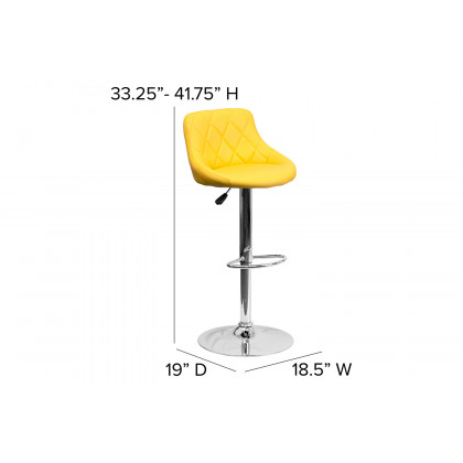BLNK Dale Contemporary Vinyl Bucket Seat Adjustable Height Bar Stool with Diamond Pattern Back and Chrome Base - Yellow