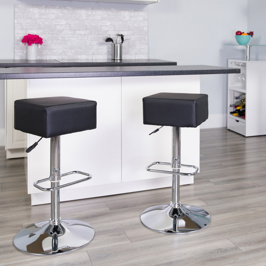 BLNK - Farley Vinyl Adjustable Height Bar Stool with Square Seat and Chrome Base
