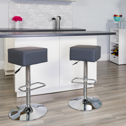 BLNK - Farley Vinyl Adjustable Height Bar Stool with Square Seat and Chrome Base