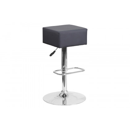 BLNK Farley Vinyl Adjustable Height Bar Stool with Square Seat and Chrome Base - Gray