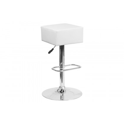 BLNK Farley Vinyl Adjustable Height Bar Stool with Square Seat and Chrome Base - White