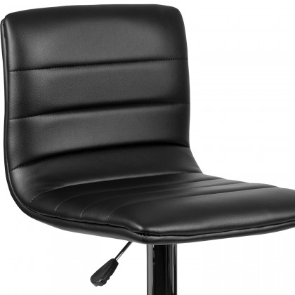BLNK Vincent Vinyl Adjustable Swivel Bar Stool with Back, Chrome Pedestal Base and Footrest - Black
