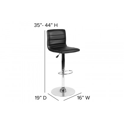 BLNK Vincent Vinyl Adjustable Swivel Bar Stool with Back, Chrome Pedestal Base and Footrest - Black