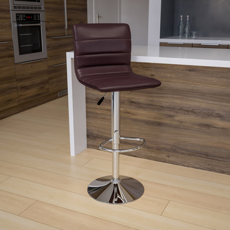 BLNK Vincent Vinyl Adjustable Swivel Bar Stool with Back, Chrome Pedestal Base and Footrest - Brown
