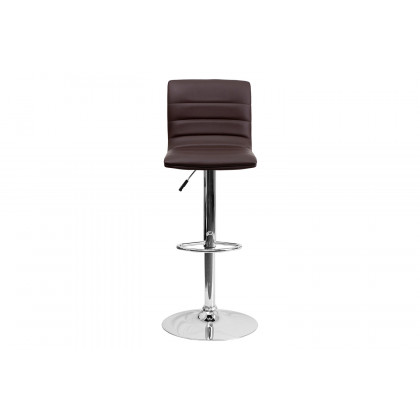 BLNK Vincent Vinyl Adjustable Swivel Bar Stool with Back, Chrome Pedestal Base and Footrest - Brown
