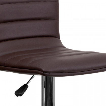 BLNK Vincent Vinyl Adjustable Swivel Bar Stool with Back, Chrome Pedestal Base and Footrest - Brown