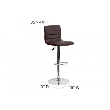 BLNK Vincent Vinyl Adjustable Swivel Bar Stool with Back, Chrome Pedestal Base and Footrest - Brown