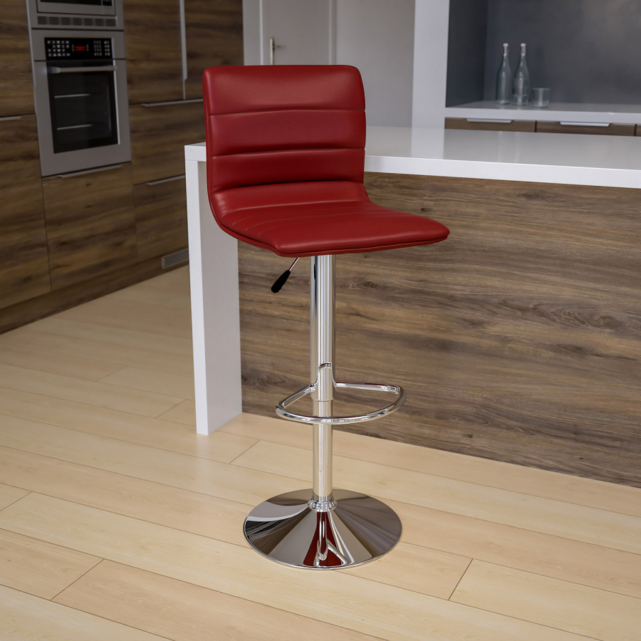 BLNK Vincent Vinyl Adjustable Swivel Bar Stool with Back, Chrome Pedestal Base and Footrest - Burgundy