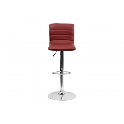 BLNK Vincent Vinyl Adjustable Swivel Bar Stool with Back, Chrome Pedestal Base and Footrest - Burgundy