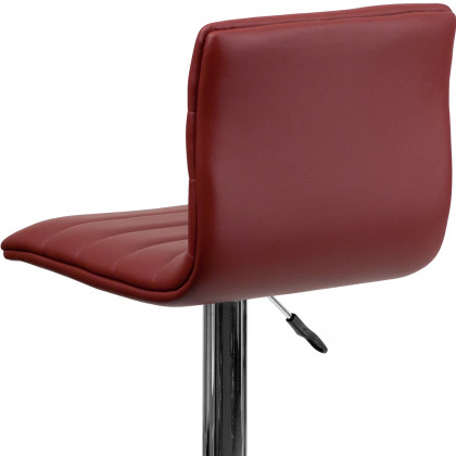 BLNK Vincent Vinyl Adjustable Swivel Bar Stool with Back, Chrome Pedestal Base and Footrest - Burgundy