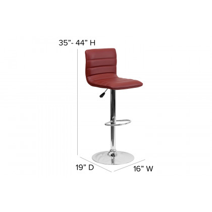 BLNK Vincent Vinyl Adjustable Swivel Bar Stool with Back, Chrome Pedestal Base and Footrest - Burgundy