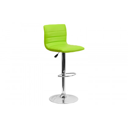 BLNK Vincent Vinyl Adjustable Swivel Bar Stool with Back, Chrome Pedestal Base and Footrest - Green
