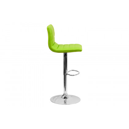 BLNK Vincent Vinyl Adjustable Swivel Bar Stool with Back, Chrome Pedestal Base and Footrest - Green