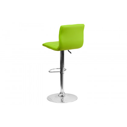 BLNK Vincent Vinyl Adjustable Swivel Bar Stool with Back, Chrome Pedestal Base and Footrest - Green