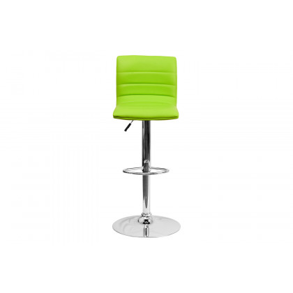 BLNK Vincent Vinyl Adjustable Swivel Bar Stool with Back, Chrome Pedestal Base and Footrest - Green