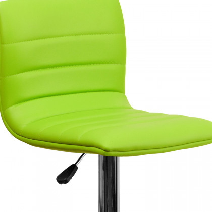 BLNK Vincent Vinyl Adjustable Swivel Bar Stool with Back, Chrome Pedestal Base and Footrest - Green