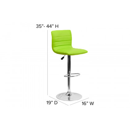 BLNK Vincent Vinyl Adjustable Swivel Bar Stool with Back, Chrome Pedestal Base and Footrest - Green
