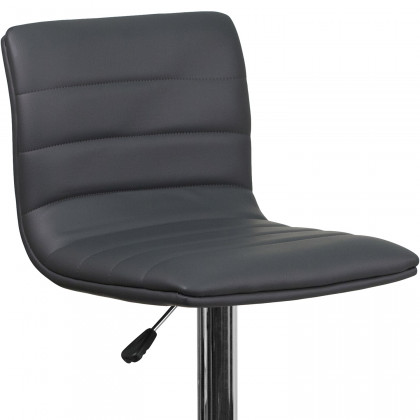 BLNK Vincent Vinyl Adjustable Swivel Bar Stool with Back, Chrome Pedestal Base and Footrest - Gray