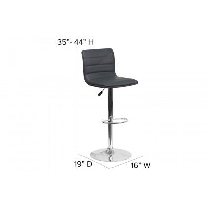 BLNK Vincent Vinyl Adjustable Swivel Bar Stool with Back, Chrome Pedestal Base and Footrest - Gray