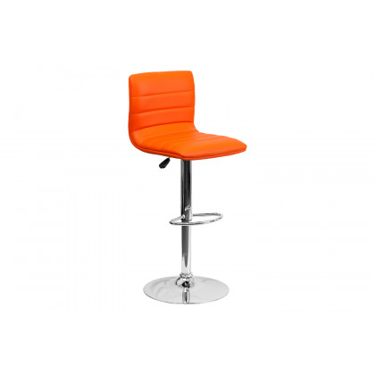 BLNK Vincent Vinyl Adjustable Swivel Bar Stool with Back, Chrome Pedestal Base and Footrest - Orange