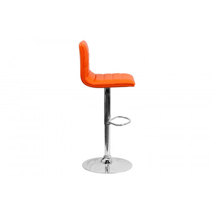 BLNK Vincent Vinyl Adjustable Swivel Bar Stool with Back, Chrome Pedestal Base and Footrest - Orange