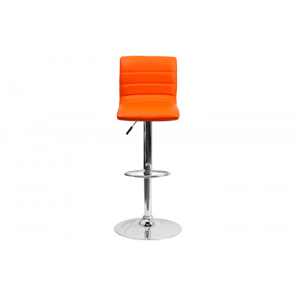 BLNK Vincent Vinyl Adjustable Swivel Bar Stool with Back, Chrome Pedestal Base and Footrest - Orange