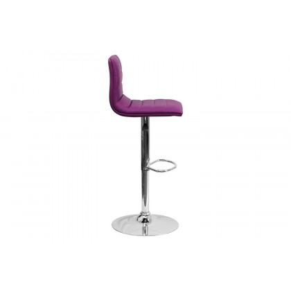 BLNK Vincent Vinyl Adjustable Swivel Bar Stool with Back, Chrome Pedestal Base and Footrest - Purple
