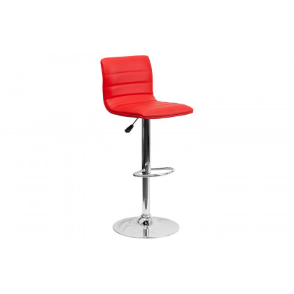 BLNK Vincent Vinyl Adjustable Swivel Bar Stool with Back, Chrome Pedestal Base and Footrest - Red