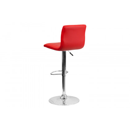 BLNK Vincent Vinyl Adjustable Swivel Bar Stool with Back, Chrome Pedestal Base and Footrest - Red