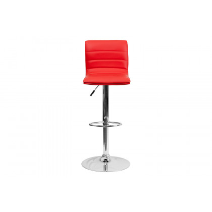 BLNK Vincent Vinyl Adjustable Swivel Bar Stool with Back, Chrome Pedestal Base and Footrest - Red