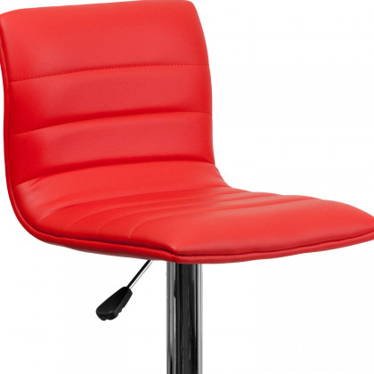 BLNK Vincent Vinyl Adjustable Swivel Bar Stool with Back, Chrome Pedestal Base and Footrest - Red