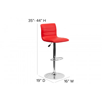 BLNK Vincent Vinyl Adjustable Swivel Bar Stool with Back, Chrome Pedestal Base and Footrest - Red