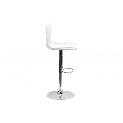 BLNK Vincent Vinyl Adjustable Swivel Bar Stool with Back, Chrome Pedestal Base and Footrest - White