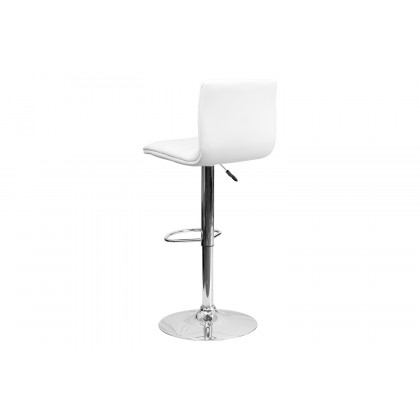 BLNK Vincent Vinyl Adjustable Swivel Bar Stool with Back, Chrome Pedestal Base and Footrest - White