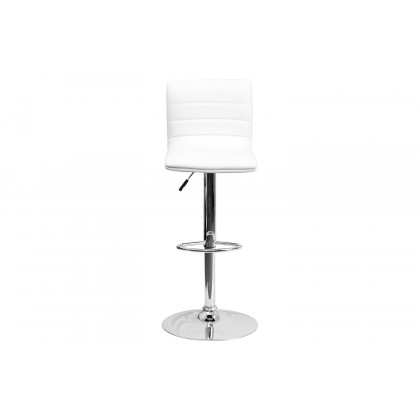 BLNK Vincent Vinyl Adjustable Swivel Bar Stool with Back, Chrome Pedestal Base and Footrest - White