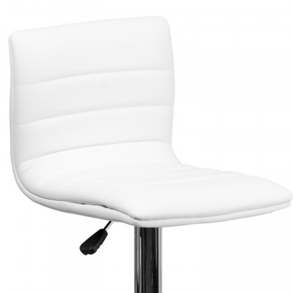 BLNK Vincent Vinyl Adjustable Swivel Bar Stool with Back, Chrome Pedestal Base and Footrest - White